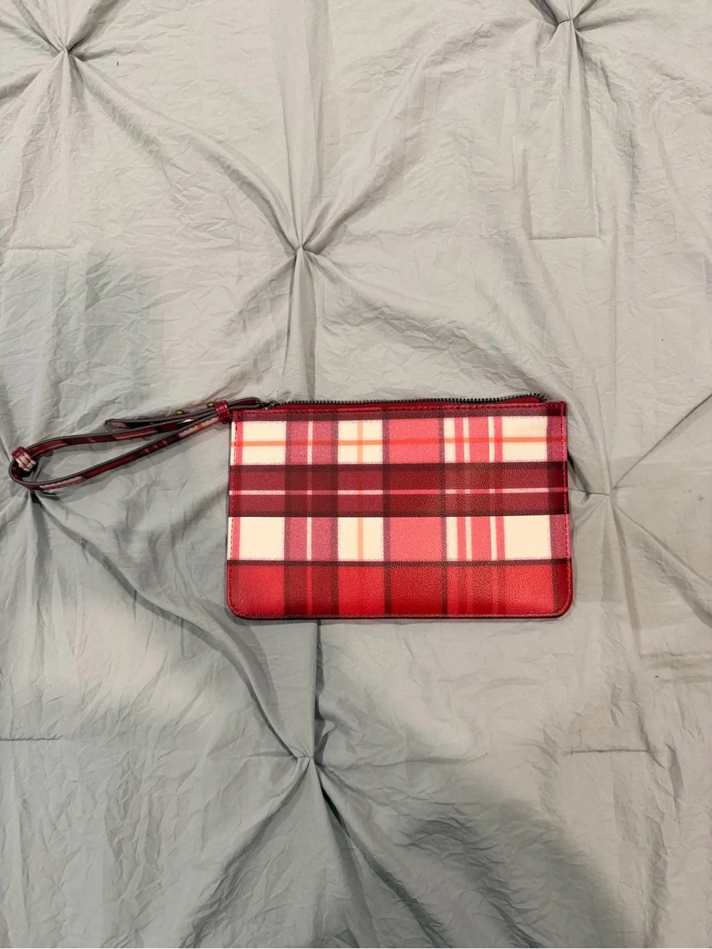 Red Plaid Wristlet Clutch